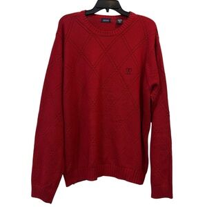 IZOD Men's size Large Red Cotton Diamond pullover Crewneck Sweater